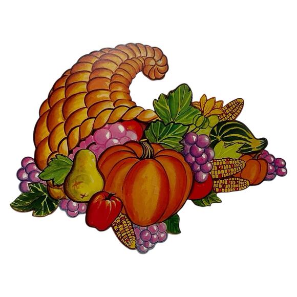 Vintage Amscan Cornucopias Three Die Cut Harvest Holiday Happy Thanksgiving - Picture 8 of 9